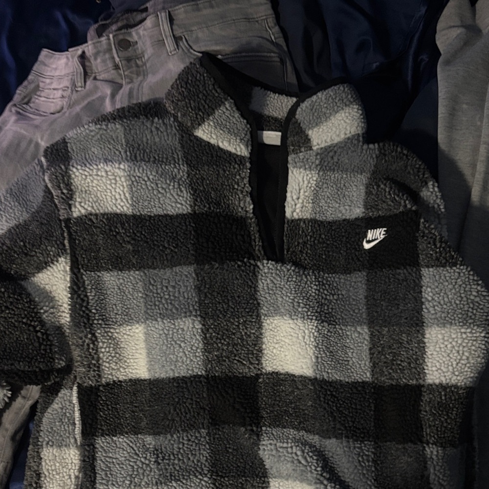 Nike Black and White Checkered Fleece Jacket